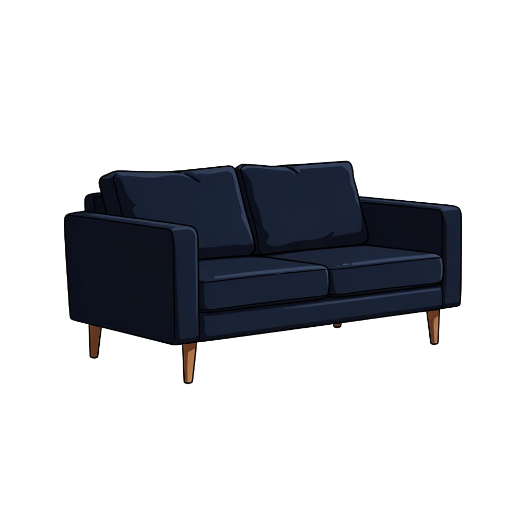 Illustration av en soffa med måttetiketter